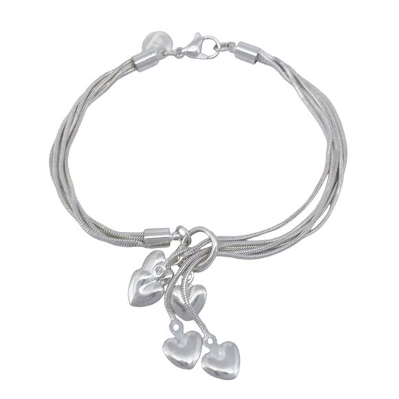 Vintage Sterling Silver 925 Multi-Strand Heart Charm Bracelet 8" - Picture 1 of 4